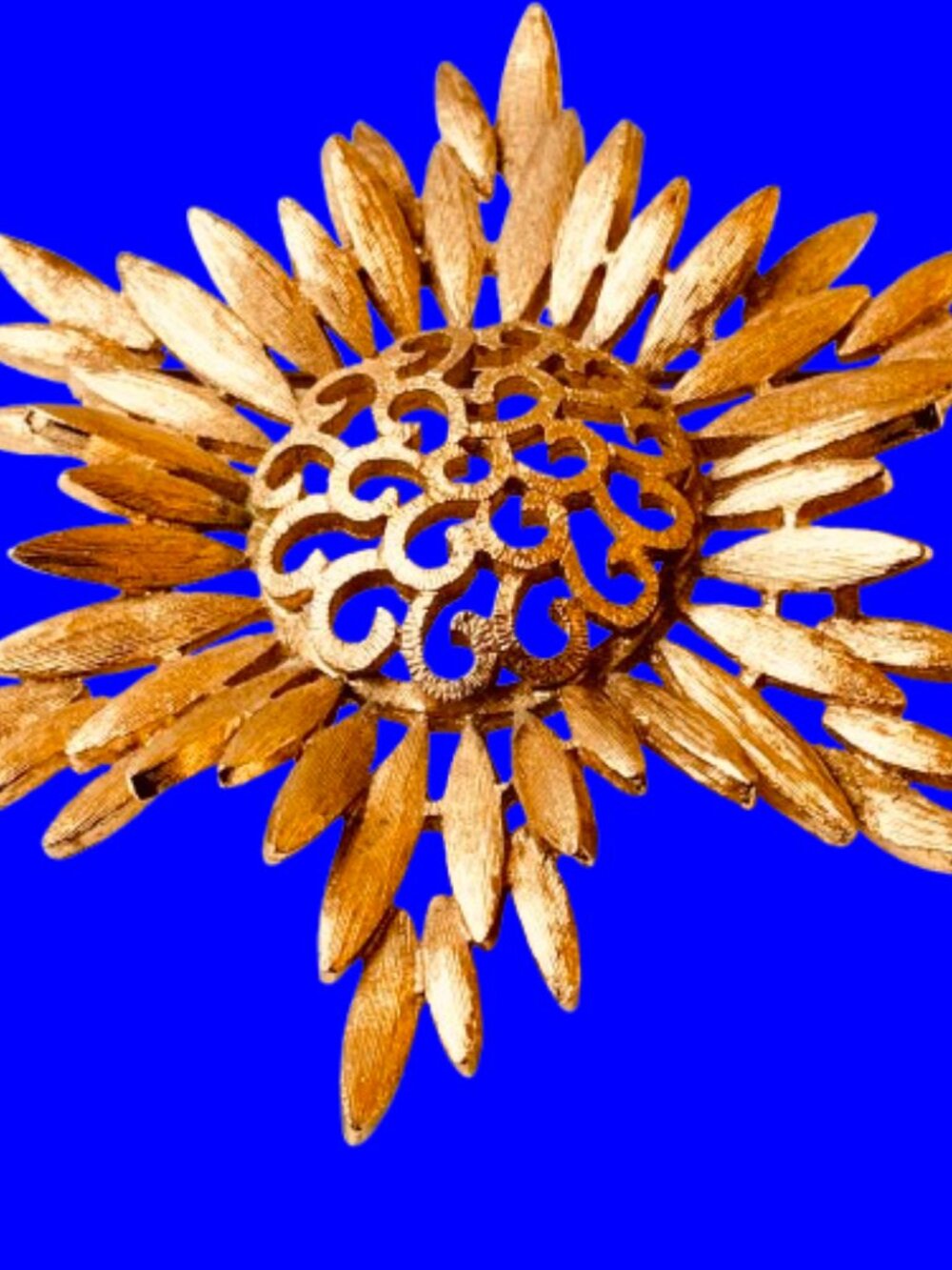 Monet Brooch Vintage 60's Starburst Dome Pin Gold Tone Signed